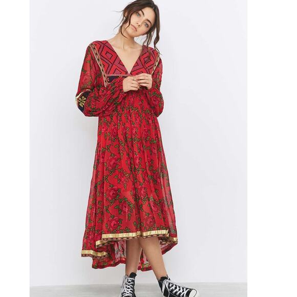 Free People Bold Blooms Embroidered Red Midi Dress - Picture 2 of 9